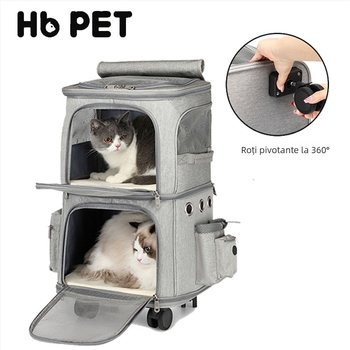 Hb Pets geantă pentru pisici cu două niveluri, pe roți, portabilă și pliabilă pentru călătorii în aer liber, personalizabilă