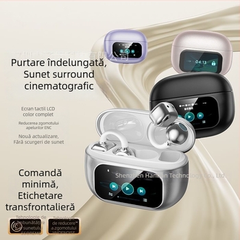 HY-C02 Căști Bluetooth cu clips pentru urechi, non-in-ear, ecran color inteligent, wireless, autonomie a bateriei de lungă durată