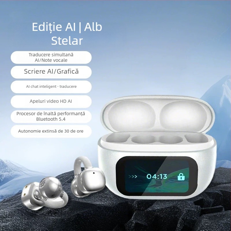 HY-C02 Căști Bluetooth cu clips pentru urechi, non-in-ear, ecran color inteligent, wireless, autonomie a bateriei de lungă durată