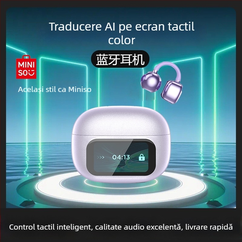 HY-C02 Căști Bluetooth cu clips pentru urechi, non-in-ear, ecran color inteligent, wireless, autonomie a bateriei de lungă durată