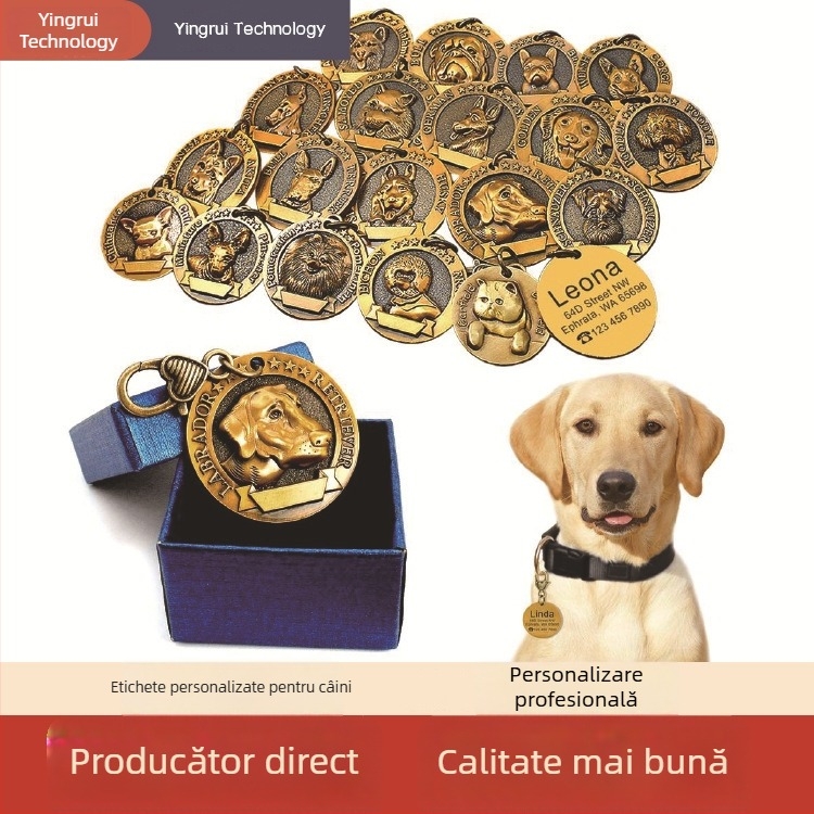 Etichetă de identificare personalizată pentru animale de companie, gravată, cu clopoțel, pe zgardă pentru câini și pisici