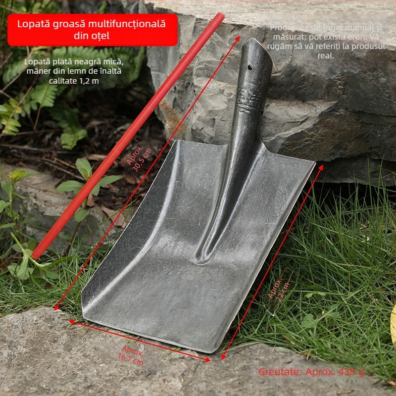 Lopată din oțel îngroșat cu cap din oțel mangan, pentru construcții și grădină; lopată cu vârf pentru exterior, pentru plantarea copacilor și îndepărtarea zăpezii.
