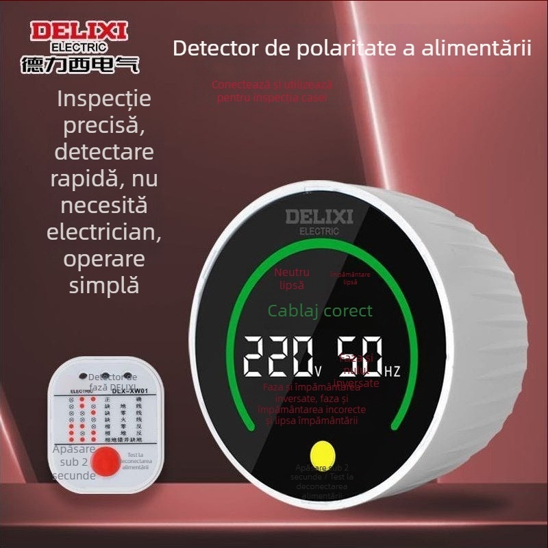 Delixi Electric detector de fază, tester de tensiune, tester pentru scurgeri în priză, detector electric cu afișaj digital, priză de test