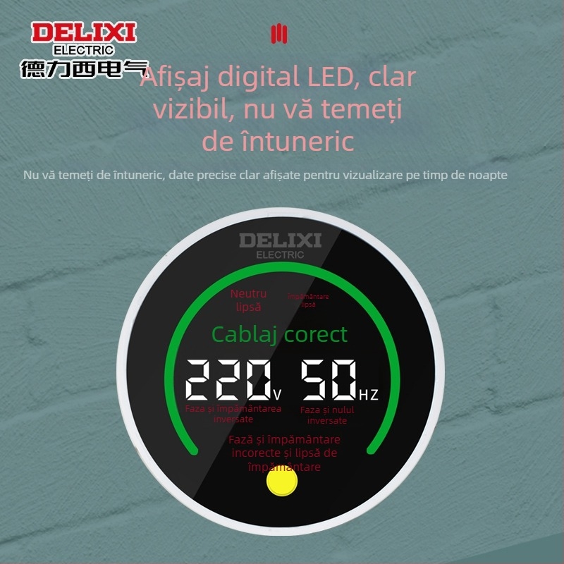 Delixi Electric detector de fază, tester de tensiune, tester pentru scurgeri în priză, detector electric cu afișaj digital, priză de test