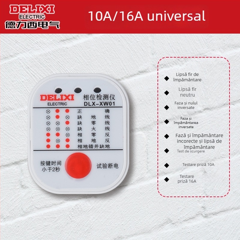 Delixi Electric detector de fază, tester de tensiune, tester pentru scurgeri în priză, detector electric cu afișaj digital, priză de test