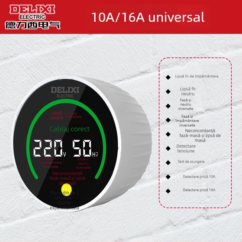 Delixi Electric detector de fază, tester de tensiune, tester pentru scurgeri în priză, detector electric cu afișaj digital, priză de test
