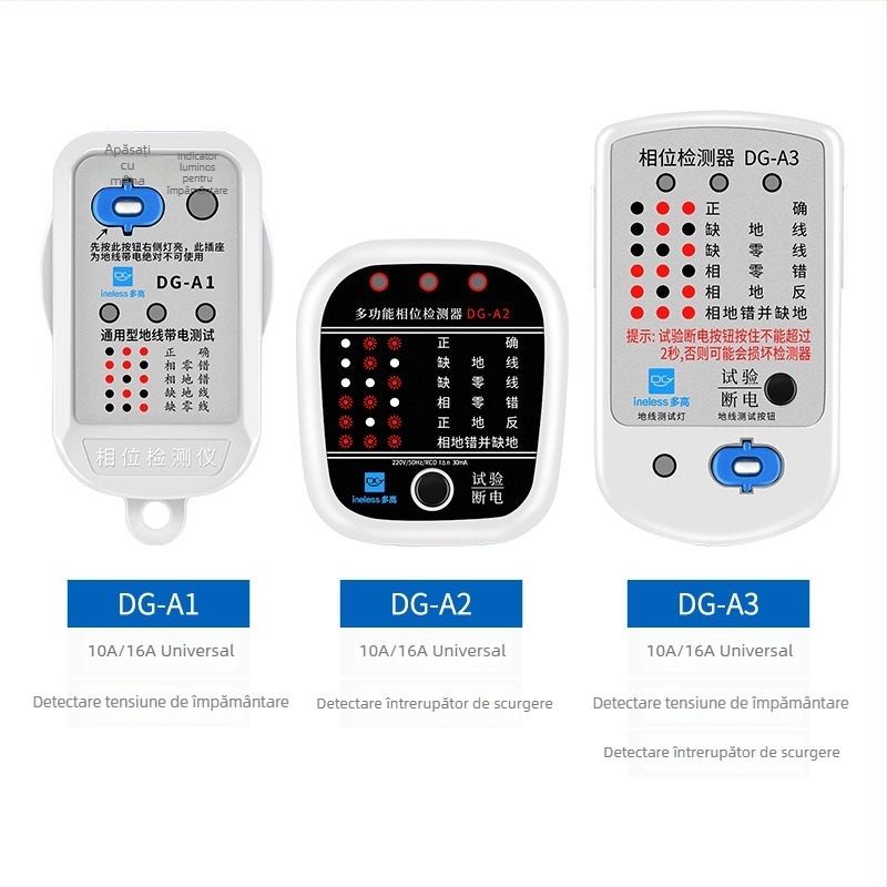 Detector de fază multifuncțional pentru prize, detector de fază pentru uz casnic și tester de scurgeri în instalații, model A2