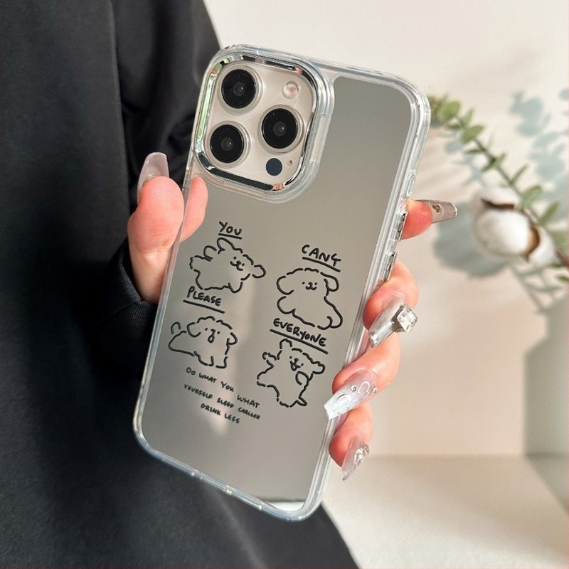 Carcasă cu oglindă 3-în-1, design cu un cățeluș desenat, pentru iPhone 15 Pro, compatibilă cu iPhone 14, 13 și 12 Pro Max