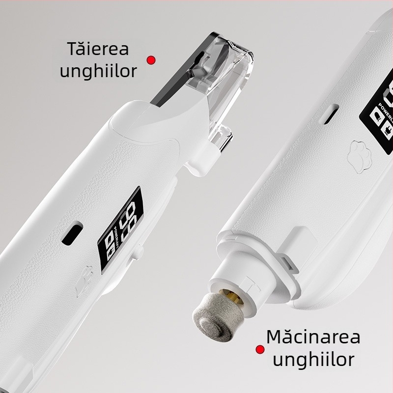 Tăietor de unghii electric 2 în 1 și pila pentru câini și pisici, cu lumină LED