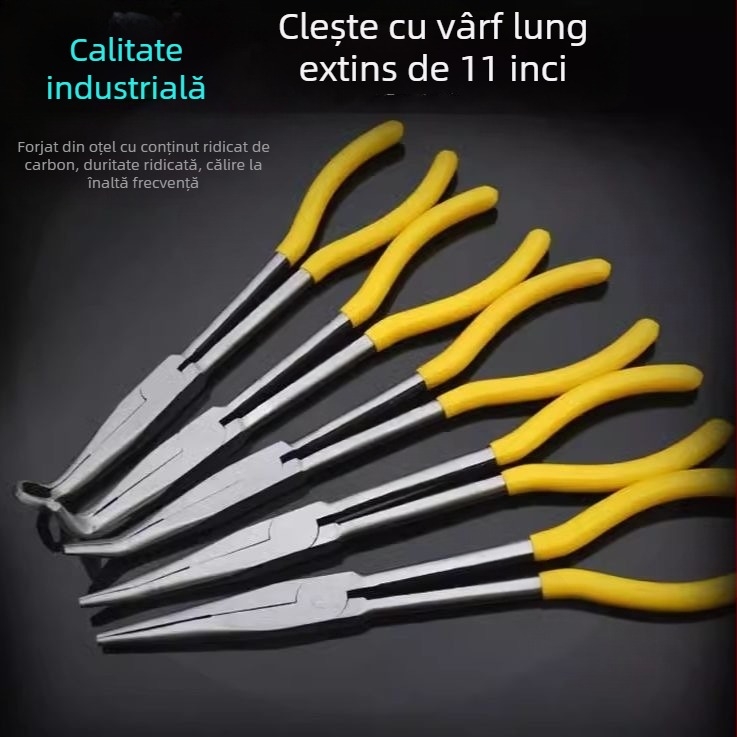 Clește cu nas subțire, 11 inci, lung, cu nas curbat, din oțel de precizie