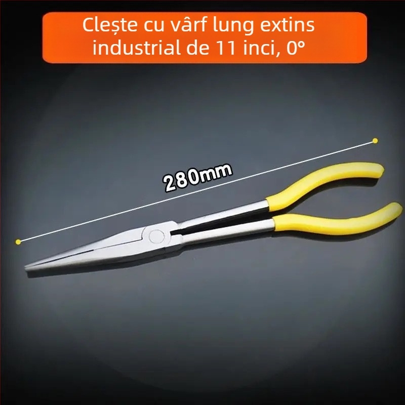 Clește cu nas subțire, 11 inci, lung, cu nas curbat, din oțel de precizie
