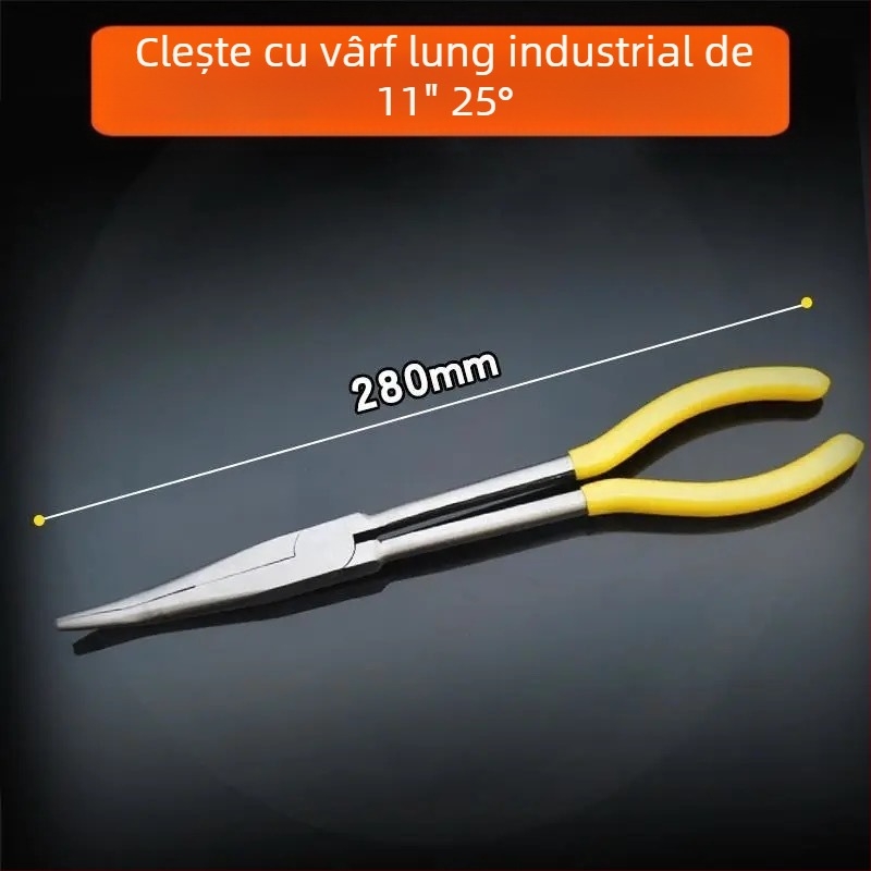 Clește cu nas subțire, 11 inci, lung, cu nas curbat, din oțel de precizie