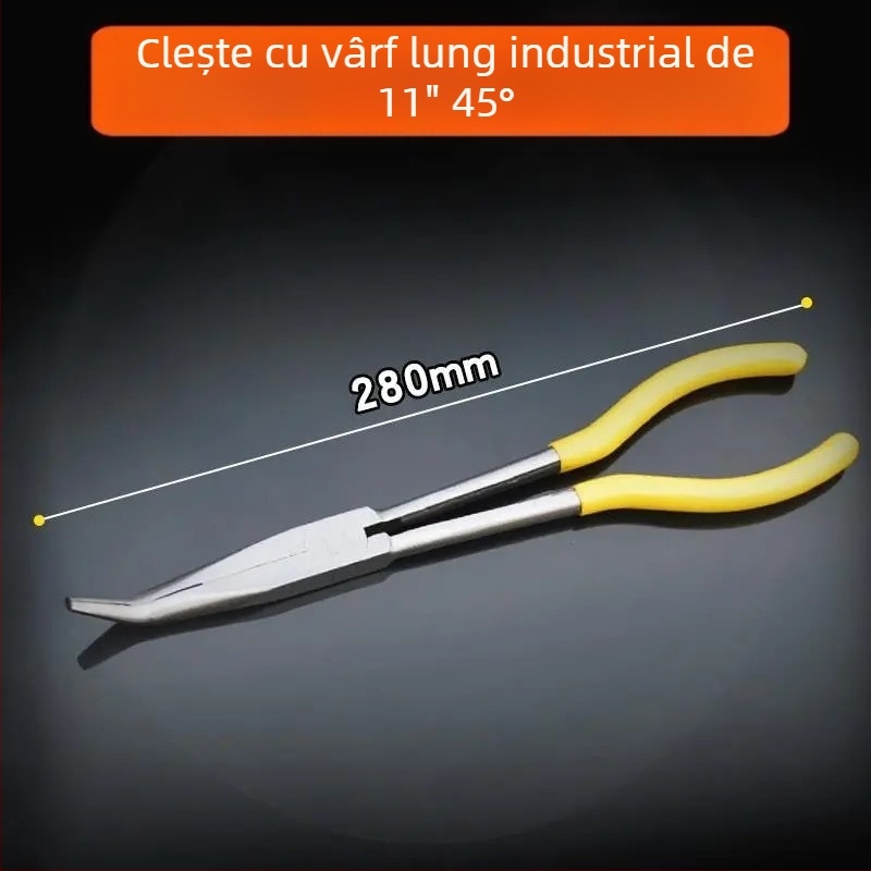 Clește cu nas subțire, 11 inci, lung, cu nas curbat, din oțel de precizie