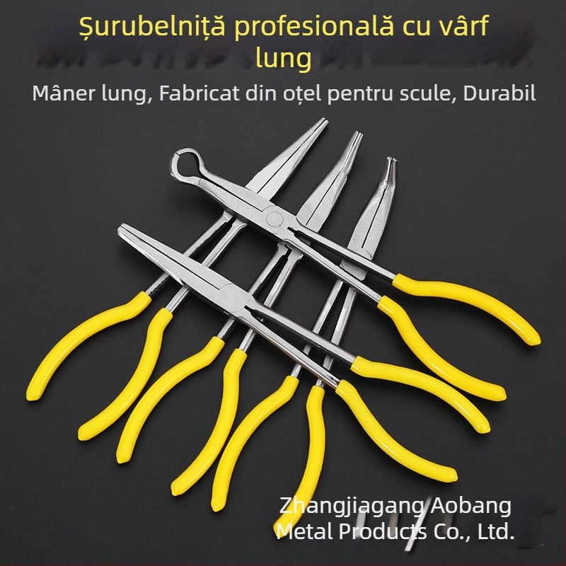 Clește de tip O, 11 inch, pentru cabluri auto, nas extins, vârf ascuțit, unghiuri de 45° și 90°