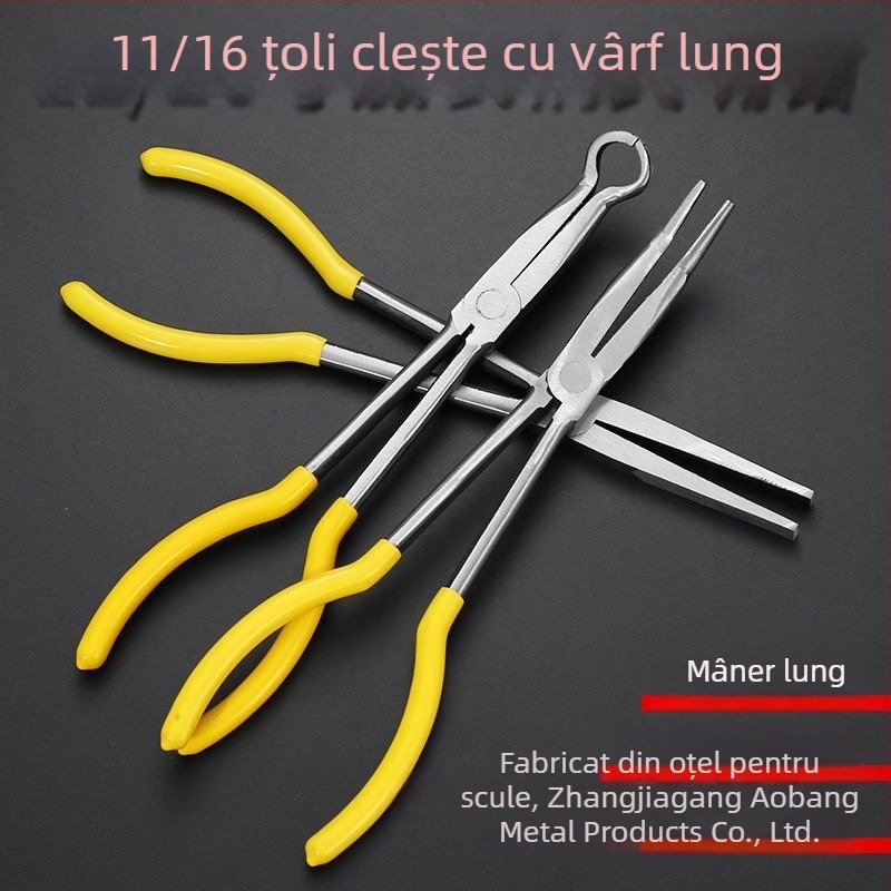 Clește de tip O, 11 inch, pentru cabluri auto, nas extins, vârf ascuțit, unghiuri de 45° și 90°