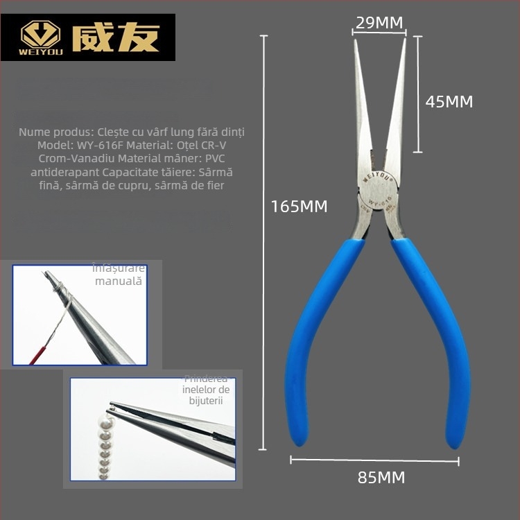 Weiyou WY-616F Clește pentru electricieni, nas ascuțit, multifuncțional, 6 inch, mâner anti-alunecare