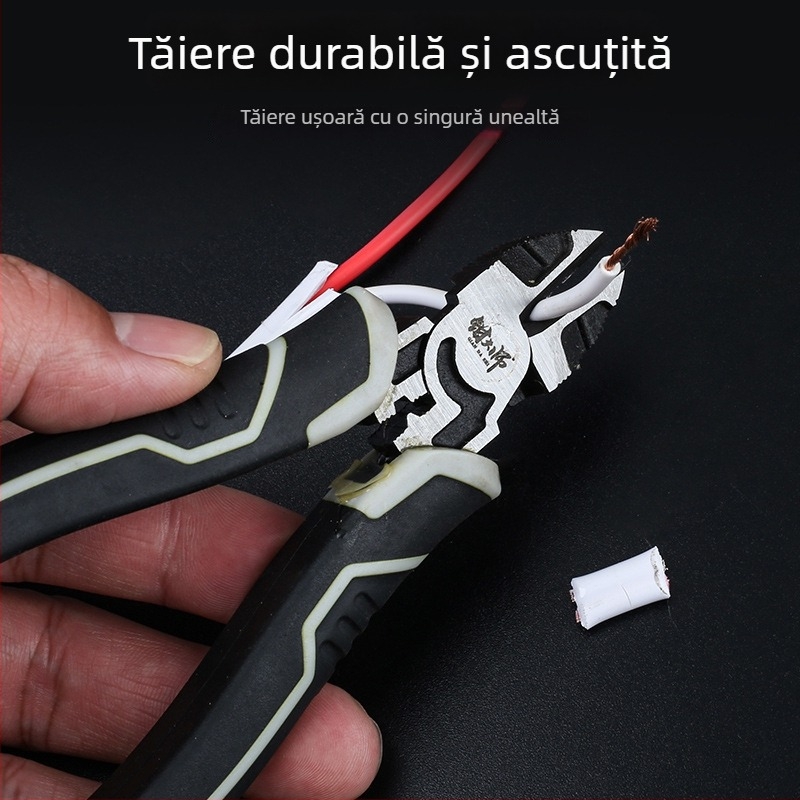 Clește industrial ergonomic pentru cabluri din oțel Cr-V crom-vanadiu, vârf ascuțit, tăietor diagonal și clește cu blocare, 8 inch