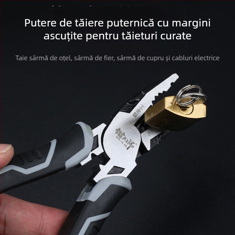 Clește industrial ergonomic pentru cabluri din oțel Cr-V crom-vanadiu, vârf ascuțit, tăietor diagonal și clește cu blocare, 8 inch