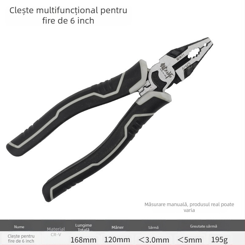 Clește industrial ergonomic pentru cabluri din oțel Cr-V crom-vanadiu, vârf ascuțit, tăietor diagonal și clește cu blocare, 8 inch