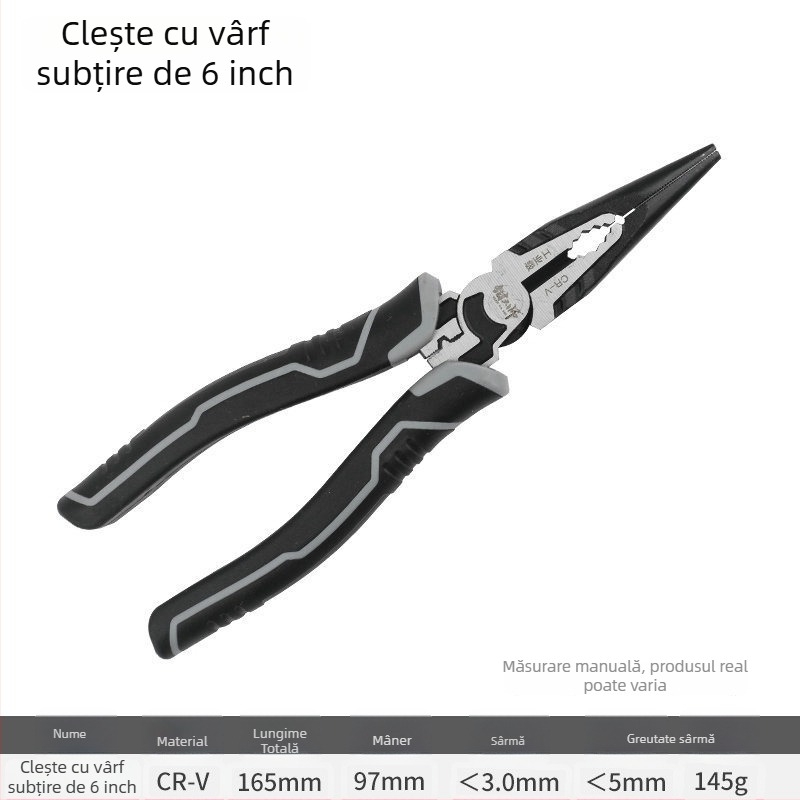 Clește industrial ergonomic pentru cabluri din oțel Cr-V crom-vanadiu, vârf ascuțit, tăietor diagonal și clește cu blocare, 8 inch