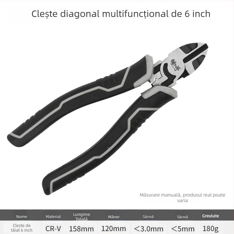 Clește industrial ergonomic pentru cabluri din oțel Cr-V crom-vanadiu, vârf ascuțit, tăietor diagonal și clește cu blocare, 8 inch
