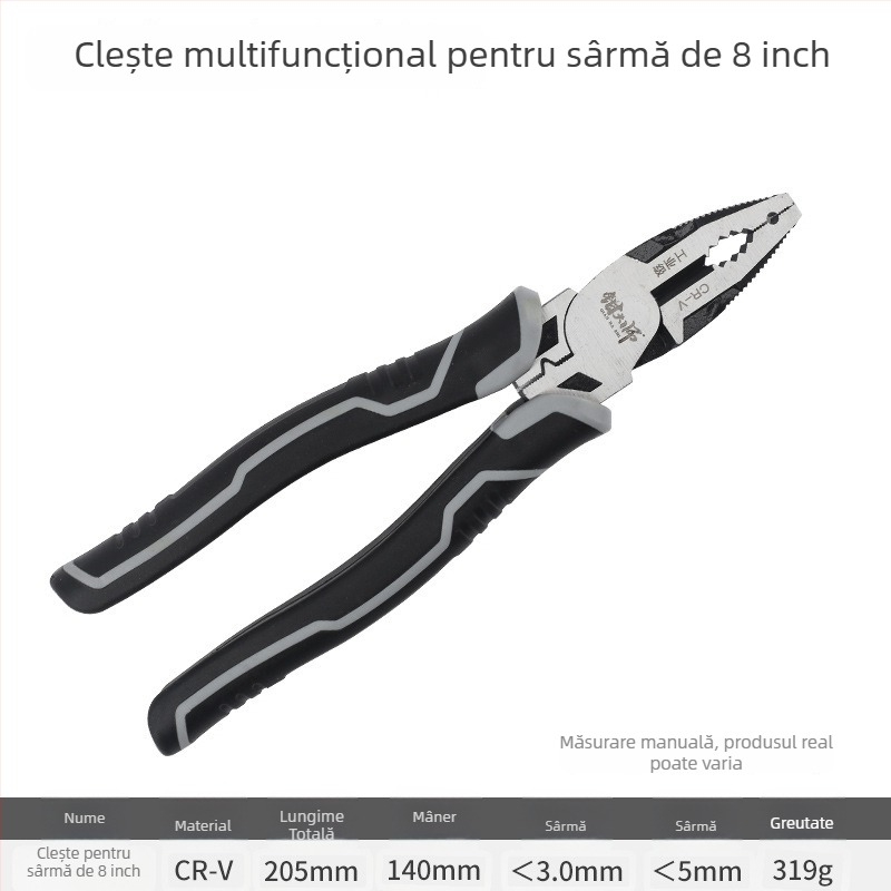 Clește industrial ergonomic pentru cabluri din oțel Cr-V crom-vanadiu, vârf ascuțit, tăietor diagonal și clește cu blocare, 8 inch