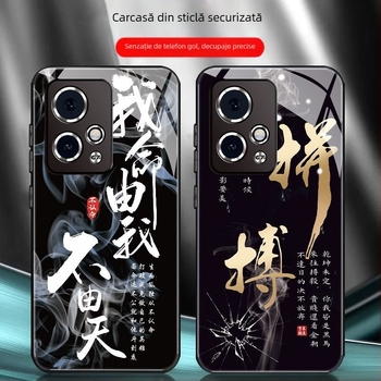 Carcasă din sticlă pentru Honor 90 GT, acoperire totală, design masculin, stil chinezesc, text modern, protecție la cădere