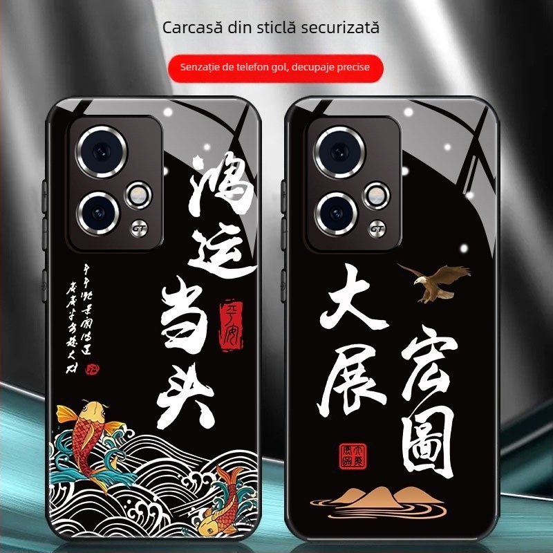 Carcasă din sticlă pentru Honor 90 GT, acoperire totală, design masculin, stil chinezesc, text modern, protecție la cădere