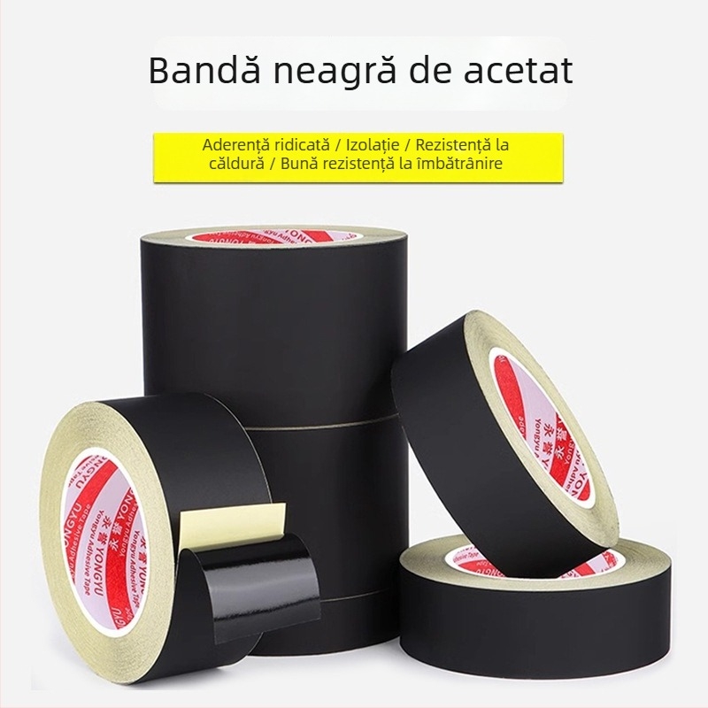 Bandă neagră din țesătură de acetat, ignifugă, izolatoare, rezistentă la temperaturi înalte, pentru reparații LCD și electronice.