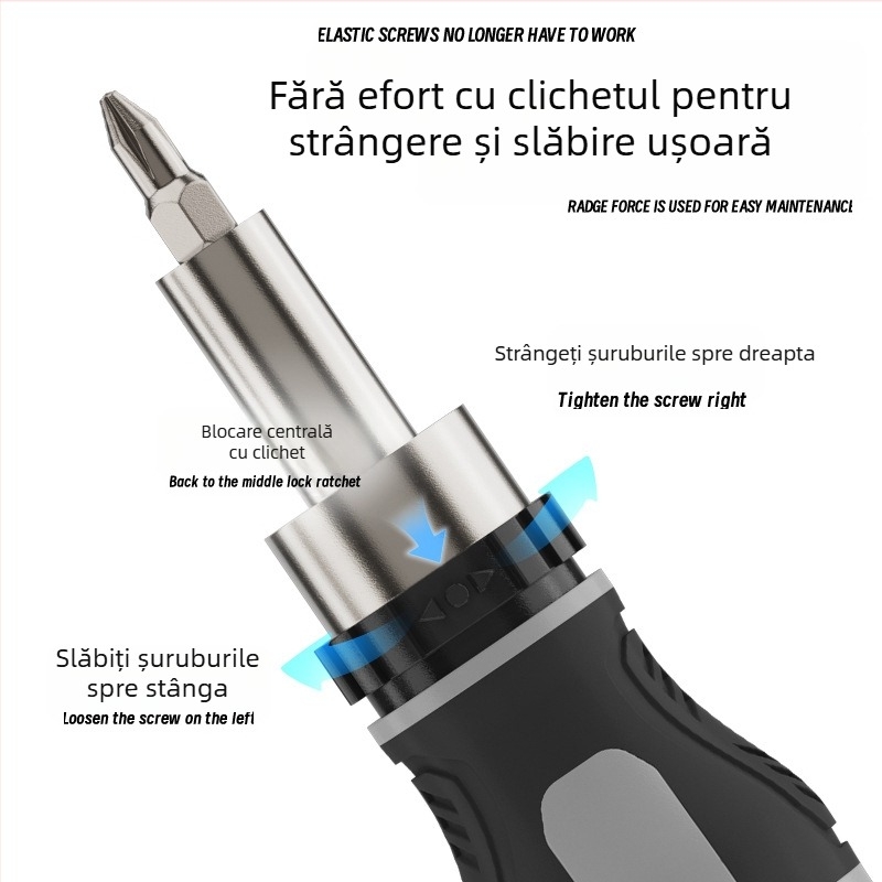 Șurubelniță cu clichet, capete Phillips și drept, magnetică, mâner scurt, compactă, vârf în formă de morcov