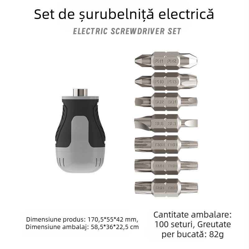 Șurubelniță cu clichet, capete Phillips și drept, magnetică, mâner scurt, compactă, vârf în formă de morcov