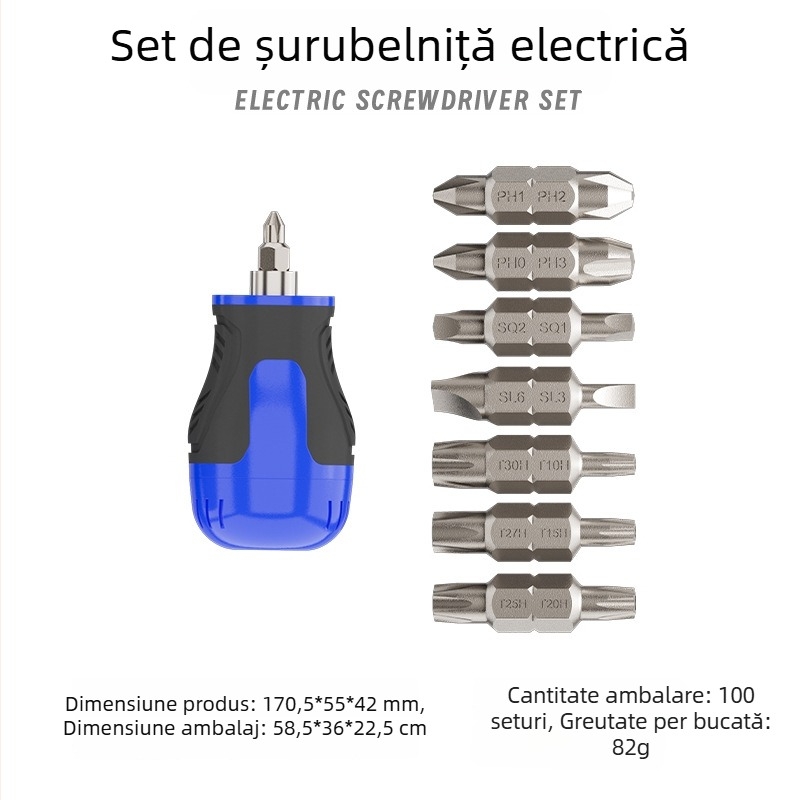 Șurubelniță cu clichet, capete Phillips și drept, magnetică, mâner scurt, compactă, vârf în formă de morcov