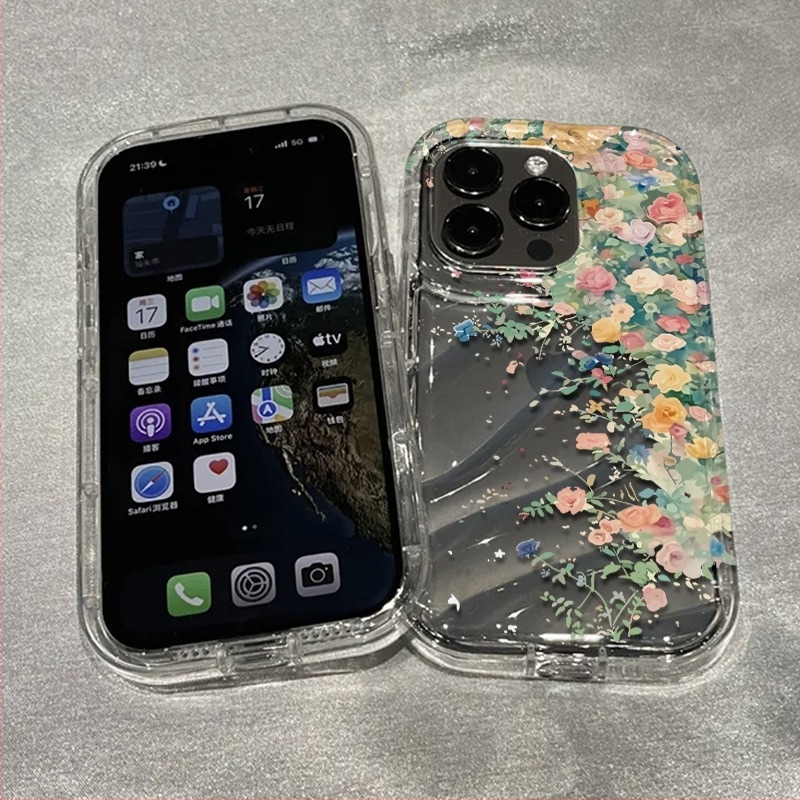Husă pentru iPhone XR, stil 15 Pro, cu ecran complet, design floral colorat în nuanțe marine, XR-14 Pro modificare, policarbonat mat