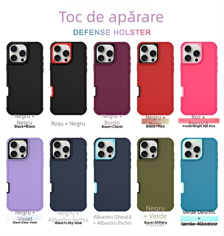 Carcasă trei în unu TPU+PC, design cu contrast pentru iPhone 16 Pro Max, protecție anti-cădere, capac superior și inferior