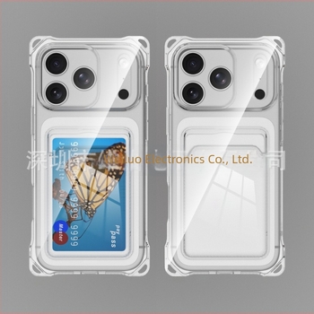Carcasă card holder cu patru colțuri, anti-șoc, transparentă, pentru Apple iPhone 17 Pro Max, compatibil cu iPhone 16/15P, cu slot pentru card și orificiu pentru șnur