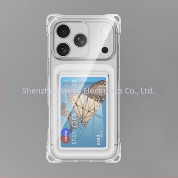 Carcasă card holder cu patru colțuri, anti-șoc, transparentă, pentru Apple iPhone 17 Pro Max, compatibil cu iPhone 16/15P, cu slot pentru card și orificiu pentru șnur