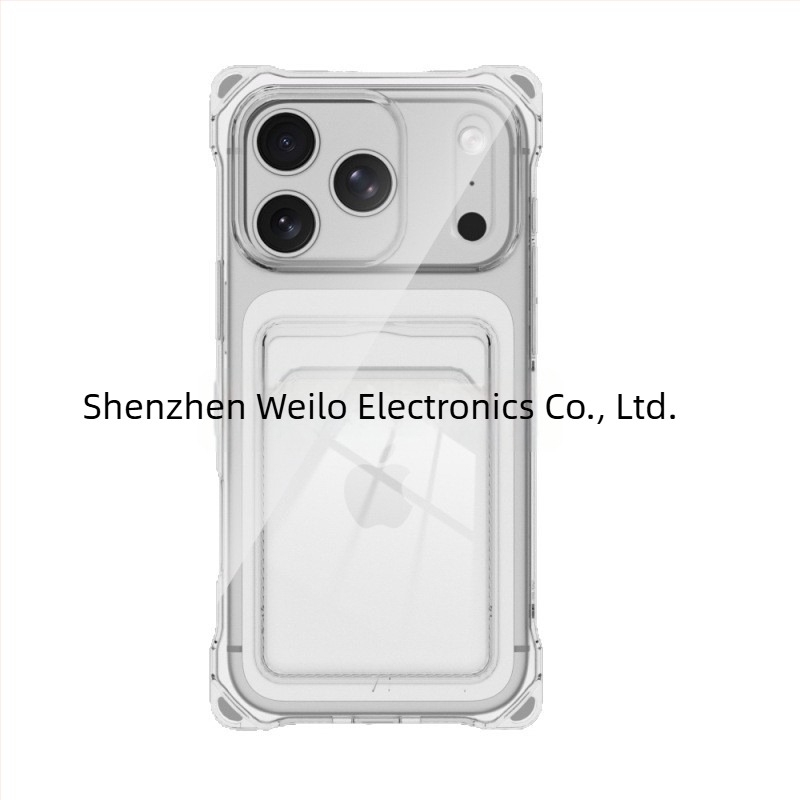 Carcasă card holder cu patru colțuri, anti-șoc, transparentă, pentru Apple iPhone 17 Pro Max, compatibil cu iPhone 16/15P, cu slot pentru card și orificiu pentru șnur