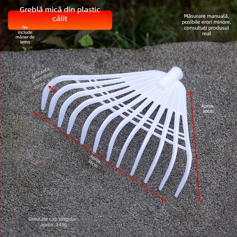 Greblă galvanizată cu mâner din lemn pentru curățarea grădinii, gazonului și îndepărtarea frunzelor