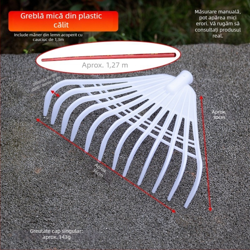 Greblă galvanizată cu mâner din lemn pentru curățarea grădinii, gazonului și îndepărtarea frunzelor