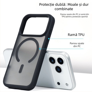 Carcasă mată pentru iPhone 17 Pro, textură de piele, decupaje mari, protecție magnetică anti-cădere