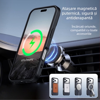Carcasă mată pentru iPhone 17 Pro, textură de piele, decupaje mari, protecție magnetică anti-cădere