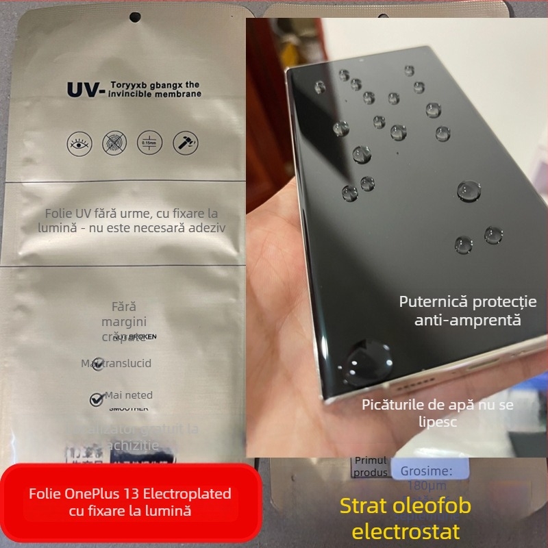 Film frontal UV-curing cu placare electro, pentru OnePlus 13, fără adeziv, rezistent la amprente și pete uleioase
