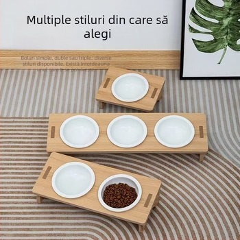 Set dublu de boluri ceramice pentru pisici și câini, cu design anti-vărsare