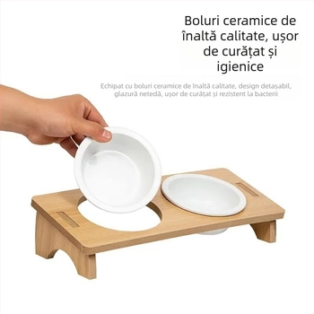 Set dublu de boluri ceramice pentru pisici și câini, cu design anti-vărsare
