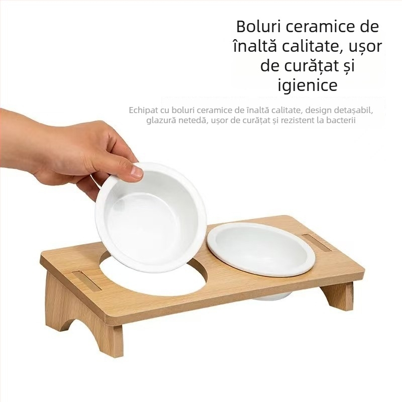 Set dublu de boluri ceramice pentru pisici și câini, cu design anti-vărsare