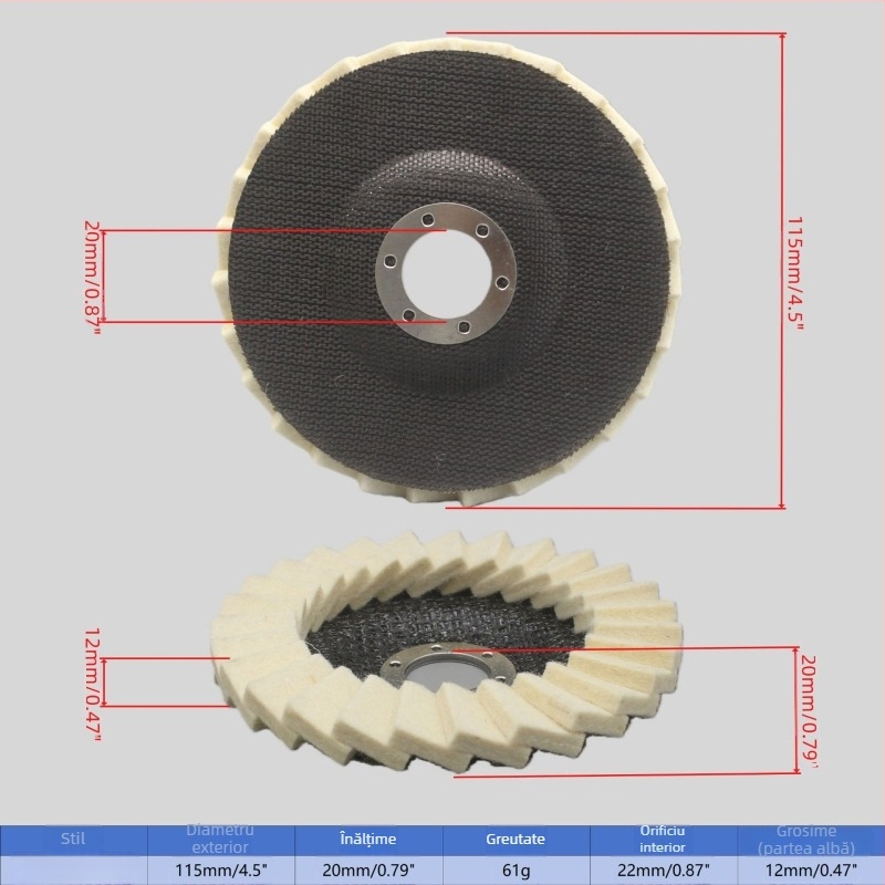 Disc cu aripioare din lână pentru lustruire, diametru 125 mm (5 in)