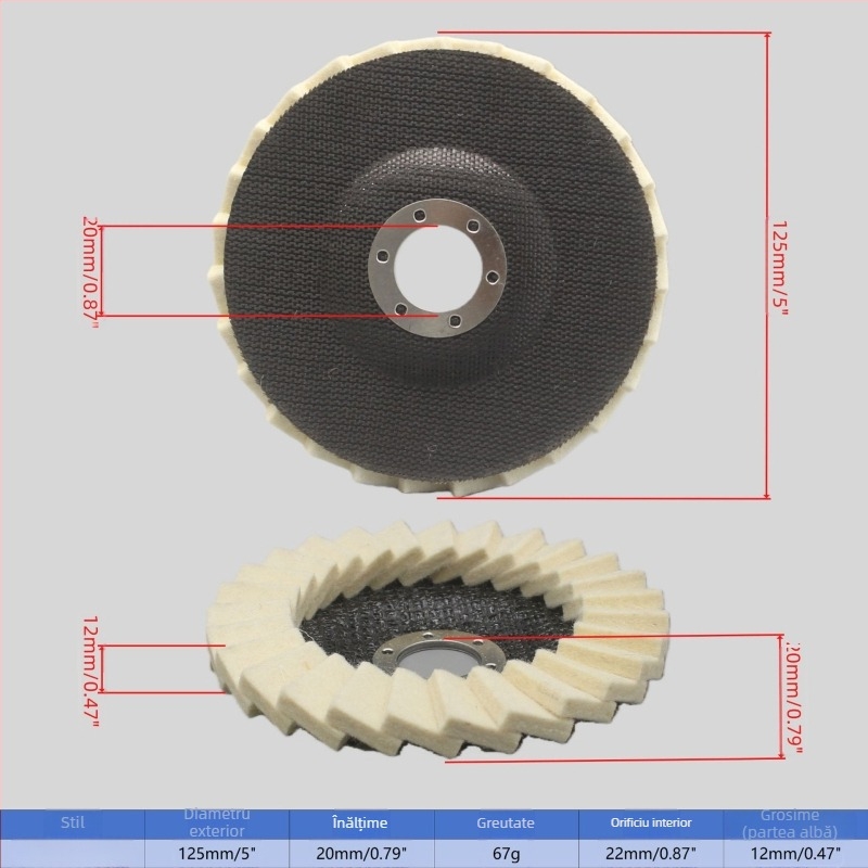 Disc cu aripioare din lână pentru lustruire, diametru 125 mm (5 in)