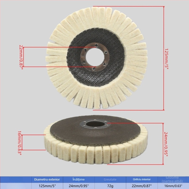 Disc cu aripioare din lână pentru lustruire, diametru 125 mm (5 in)