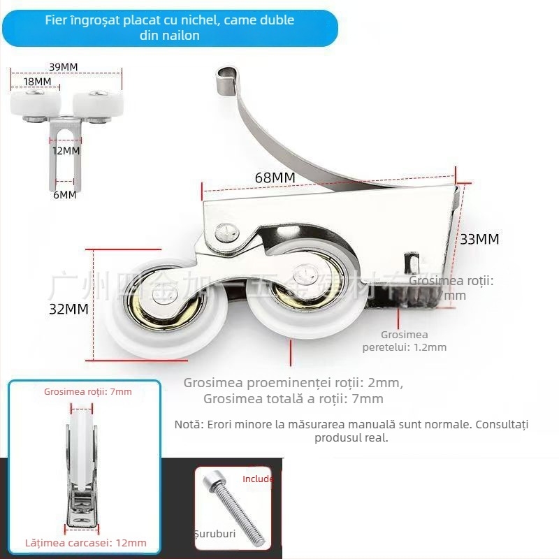Rola cu două roți pentru uși de dulap glisante, sarcină mare, rulment 608