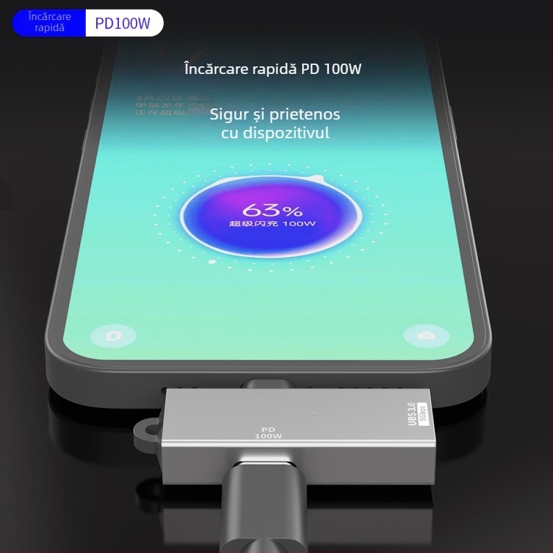 Adaptor Type-C către USB 3.0 + PD 100W, două funcții într-un adaptor de înaltă viteză pentru telefoane USB-C